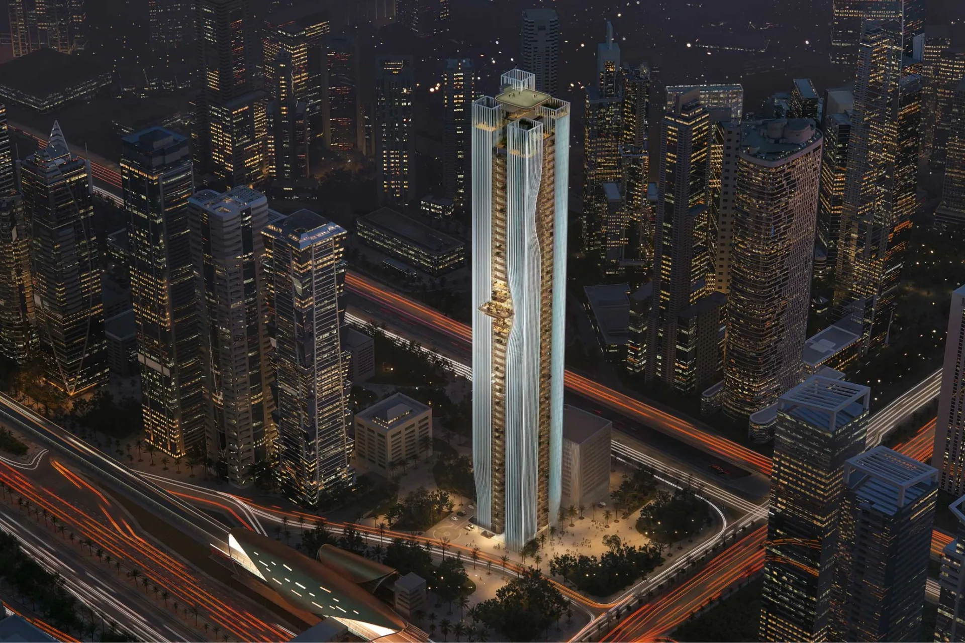 Berkeley Tower, aerial night